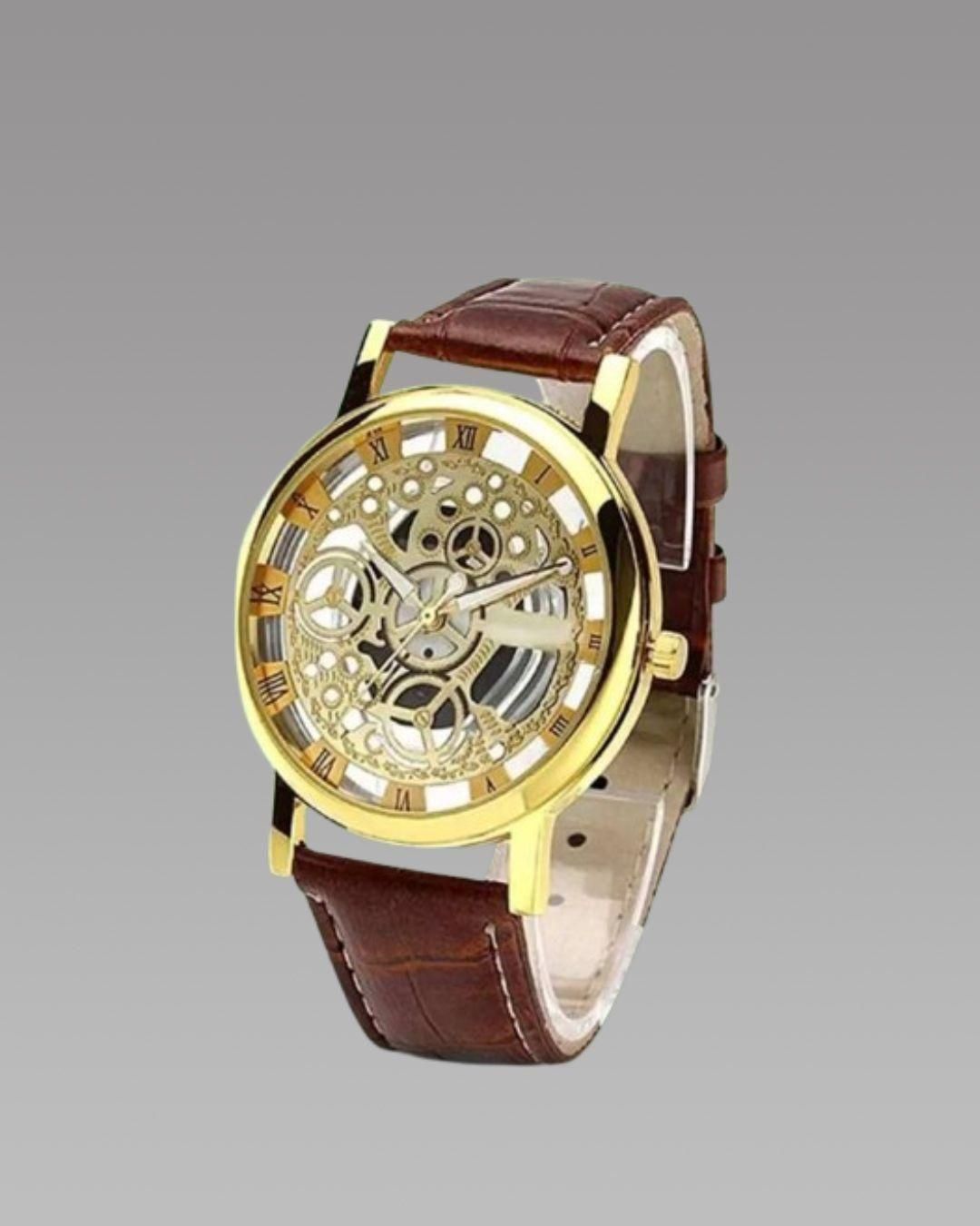 Unique Gold Dial Leather Analog Watch - for Men - Fliqbasket
