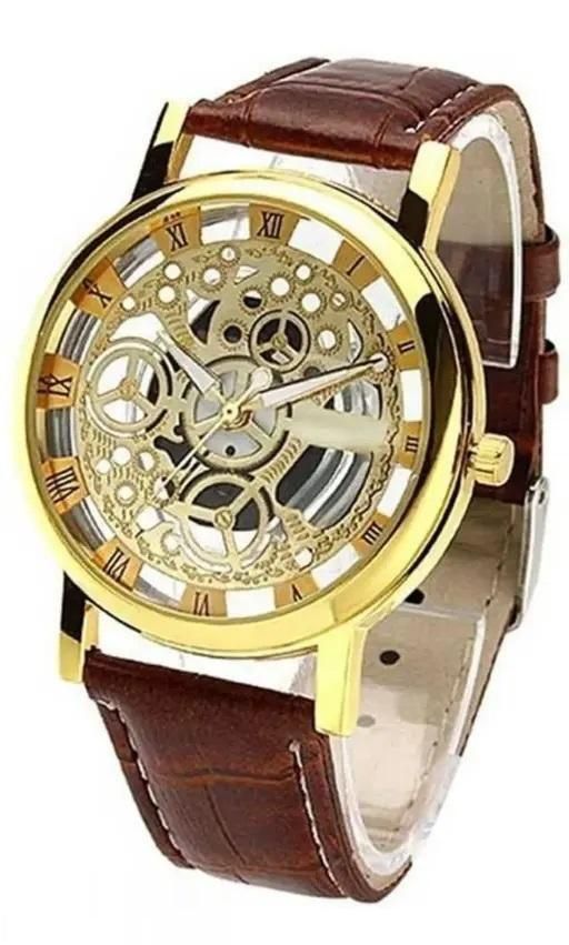 Unique Gold Dial Leather Analog Watch - for Men - Fliqbasket