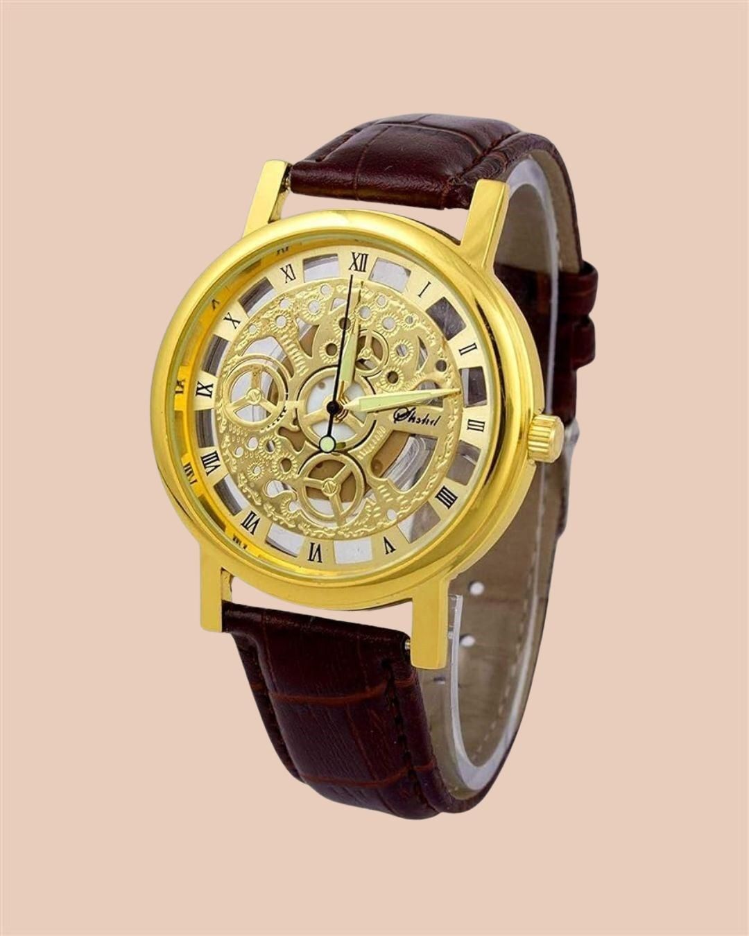 Unique Gold Dial Leather Analog Watch - for Men - Fliqbasket