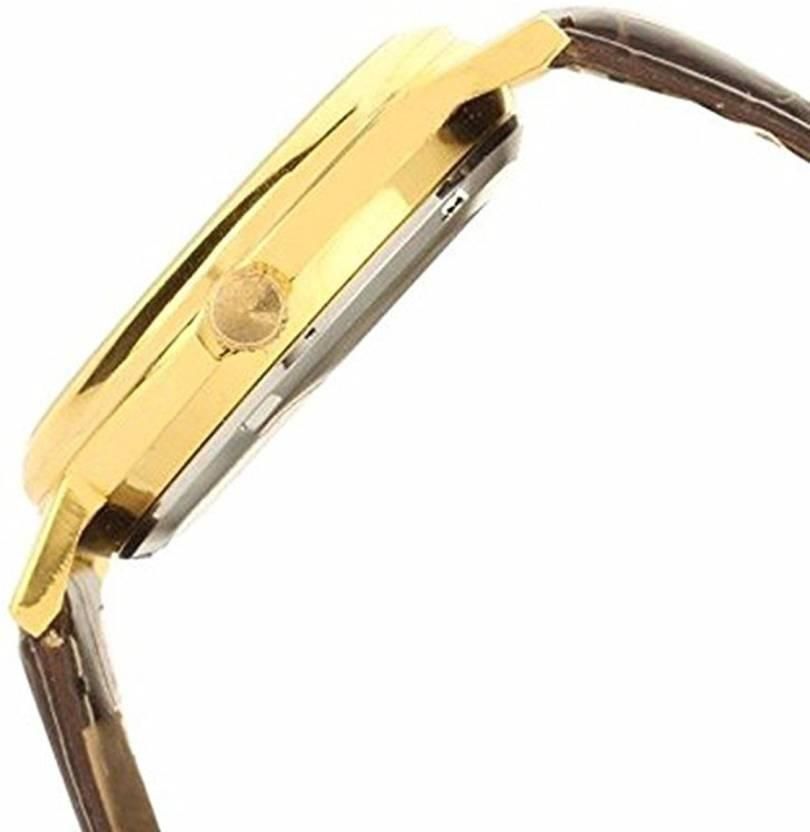 Unique Gold Dial Leather Analog Watch - for Men - Fliqbasket
