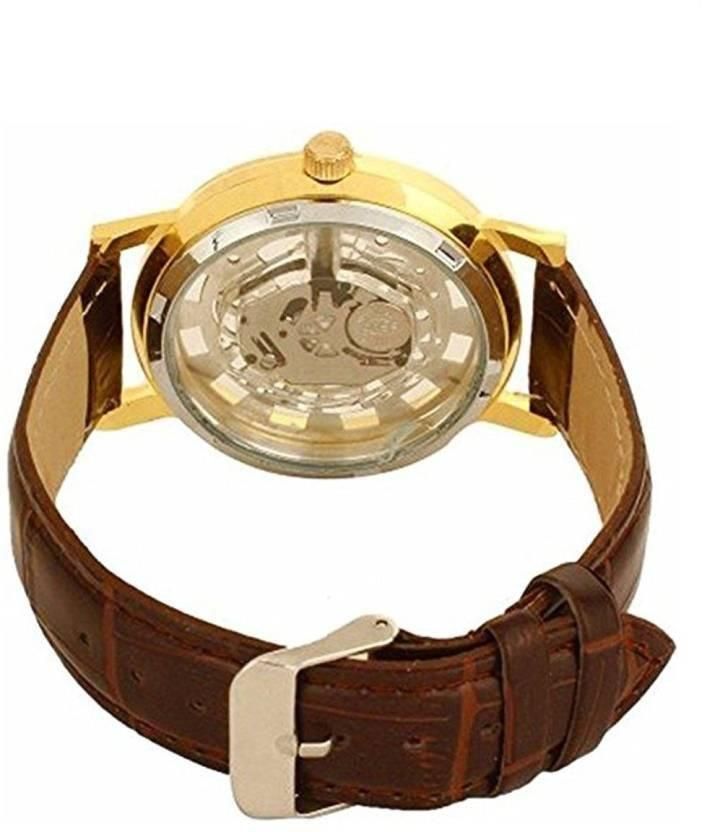 Unique Gold Dial Leather Analog Watch - for Men - Fliqbasket