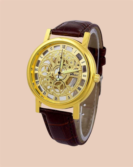 Unique Gold Dial Leather Analog Watch - for Men - Fliqbasket