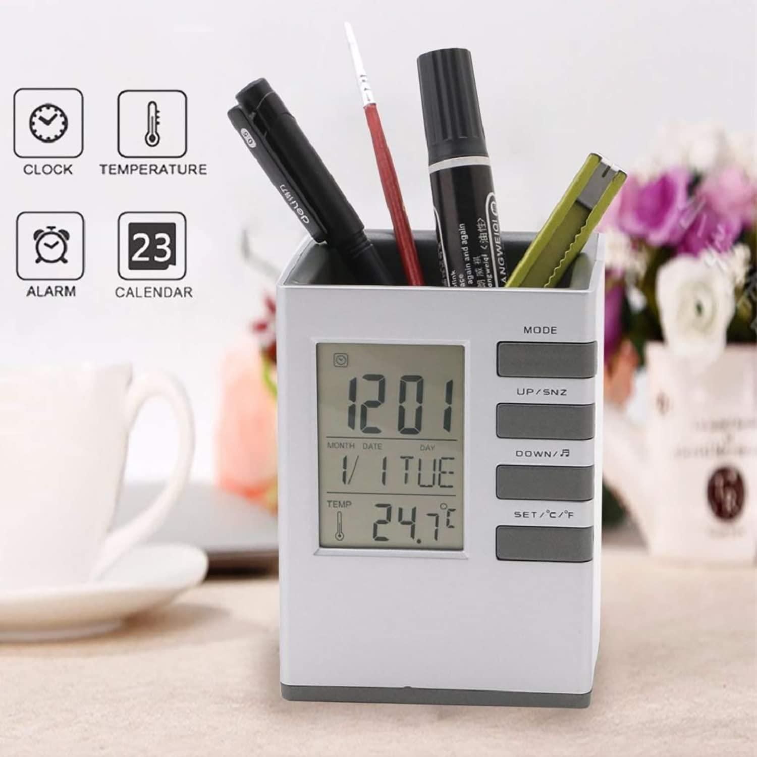 Pen Holder With LCD Display Digital Alarm Clock - Fliqbasket