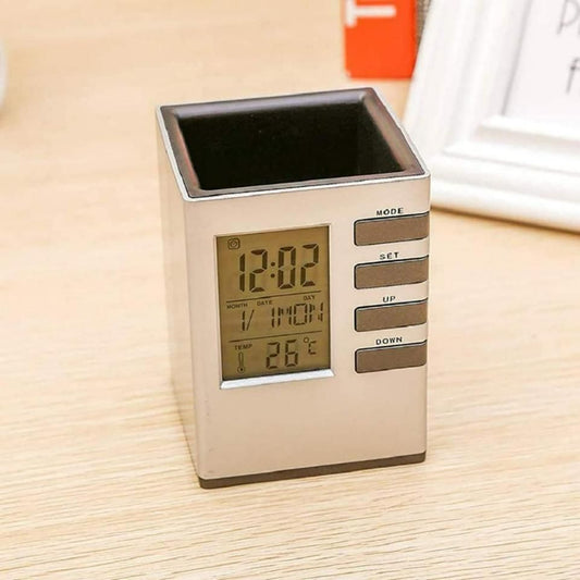 Pen Holder With LCD Display Digital Alarm Clock - Fliqbasket