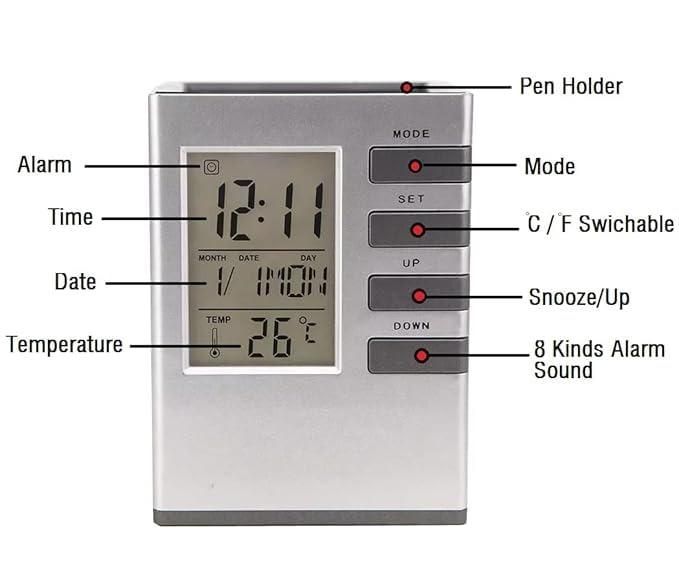 Pen Holder With LCD Display Digital Alarm Clock - Fliqbasket